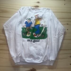 Vintage 80s Mr Golf Cartoon Crewneck Sweatshirt Mens XL White 1989 Sports Hanes